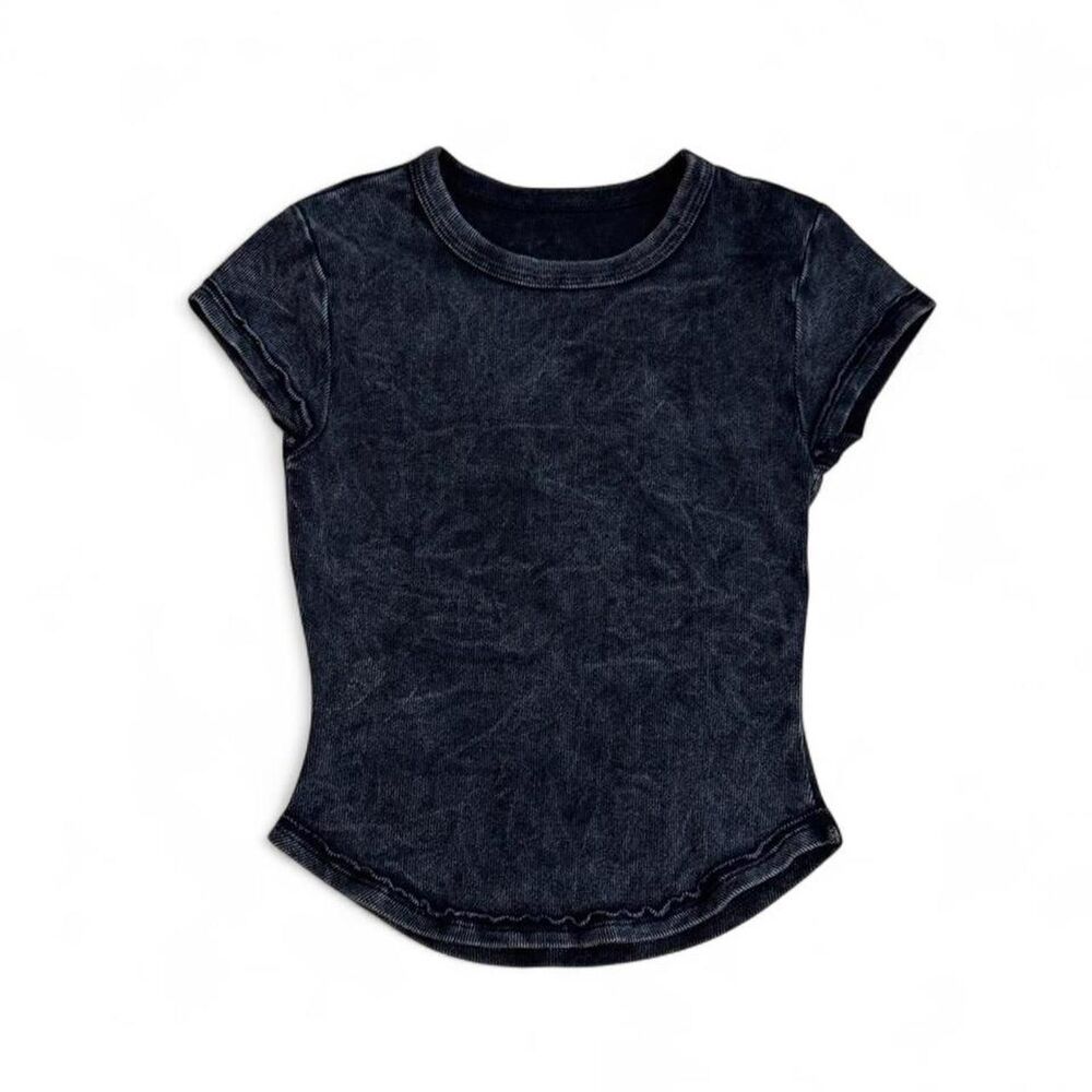 Free People fitted tee in a black and gray distressed wash, size XS